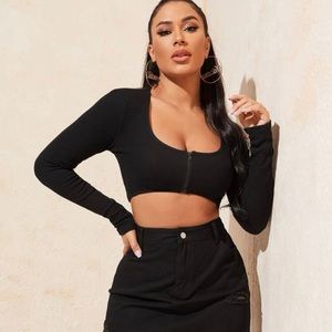 SHEIN cropped long sleeve top with front zip